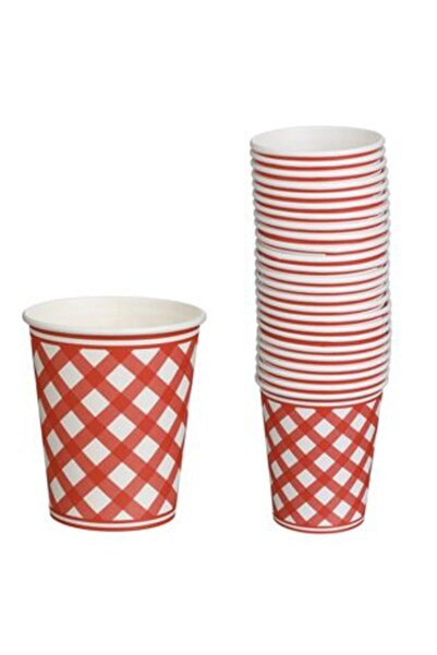 SHOPIENS Party Cups with Red and White Checkered Pattern 240 ml - 25 pcs