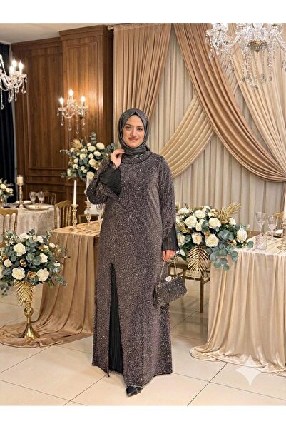Butik büyük beden Önü Pliseli Taşlı Abiye