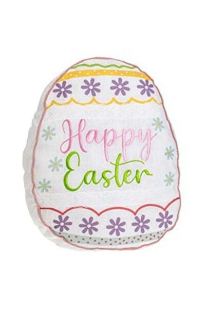 SHOPIENS White Decorative Pillow in the Shape of an Easter Egg with Spring Em...