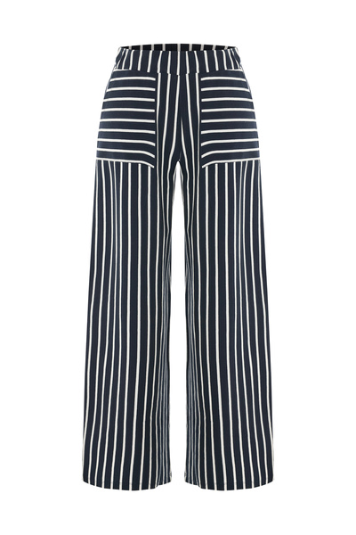 Mudo بنطال مخطط بأرجل واسعة وخصر مطاطي