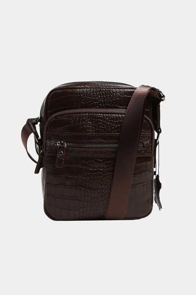 REWİNA ماساريلي X جلد أصلي أسكاري حقيبة تيمساور منقوش بني MCT9553