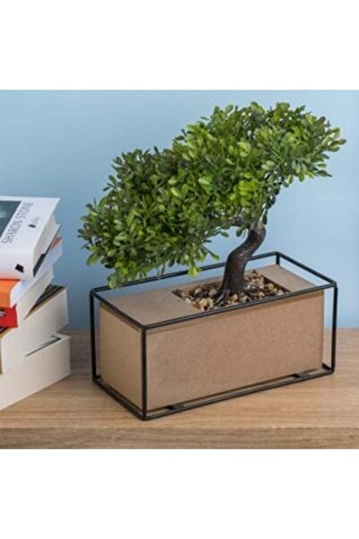 SHOPIENS Ghiveci decorativ cu bonsai artificial și bază din lemn 21 x 11 x 28 cm