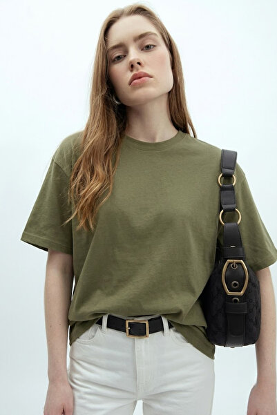 COMBİNE MİCHAİL Ženska majica kratkih rukava Pamuk komada kaki boje Oversize ...