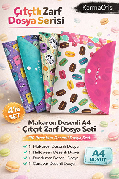 Faber Castell Desenli A4 ÇıtÇıt Zarf Dosya Seti 4'lü | Renkli Çıtçıtlı Evrak ...
