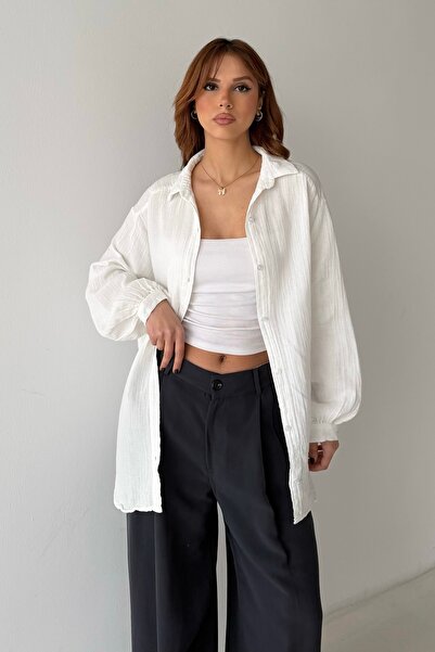 BEJNA Ženska Oversize kroj balon rukava Osnovni muslin košulja