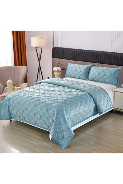 Truva Home Velvet Bedspread with Ruffled 220x240 cm + 2 Pillow 50x70 cm