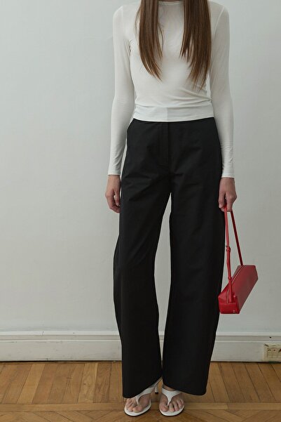 Suud Collection Siyah Raffy Geniş Paça Pantolon