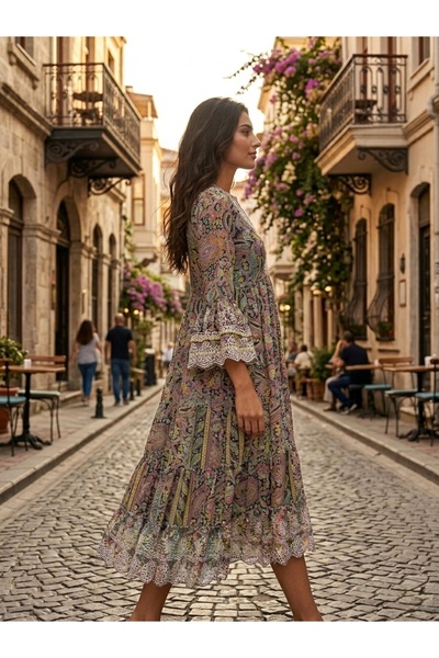 Rabiossa شال نسائي منقوش فستان ماكسي