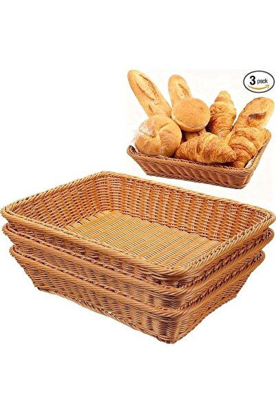 Arabest 3-Pack Wicker Bread Baskets, 15.8-Inch Rectangular Rattan Serving Tra...
