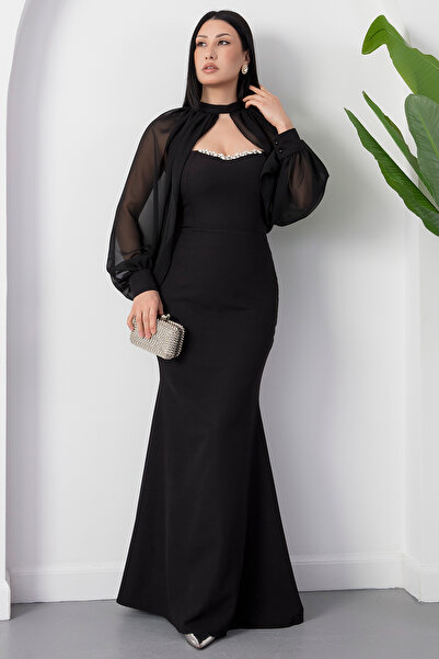 PULLIMM Στράπλες Φόρεμα Άτλας με λεπτομέρεια σάλι στο λαιμό Τούλι JNL3122