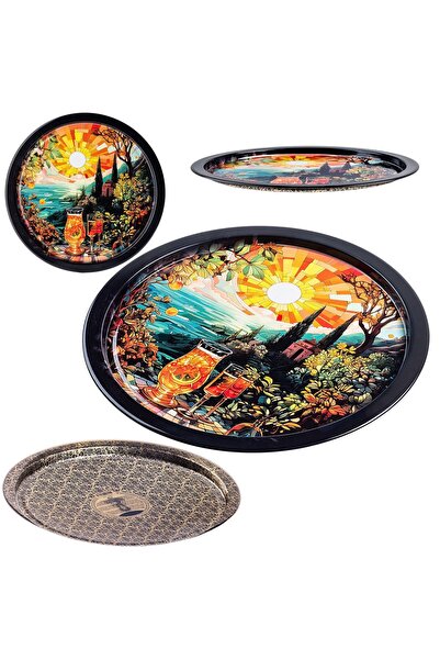KADAX Decorative Serving Tray Round Metal Large Cocktail Tray 32.5 cm