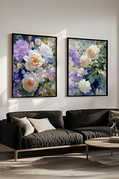 STARYUNA Black Wooden Framed Pastel Flower Bouquet Double Painting Set Yuna599