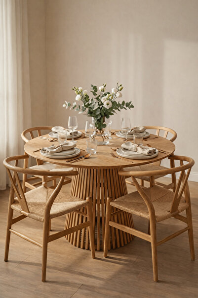 A2 Decor Terra Sabit Yuvarlak Çizilmez 90x90 4 Sandalyeli Yemek Masa Seti