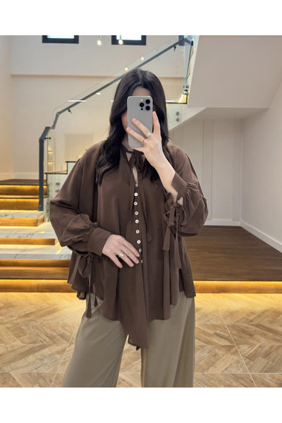 My Blog Brown Tie-Dye Detailed Drapey Shirt - 4988