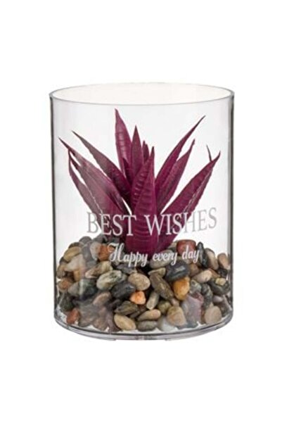 SHOPIENS Vază decorativă din plastic cu plantă roșie Ø8 x 10 cm