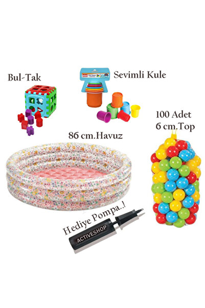 Intex Tabanı Şişme Havuz 86 cm 100 Adet Top Bultak Mini Kule Ve **Hediye Pompa!