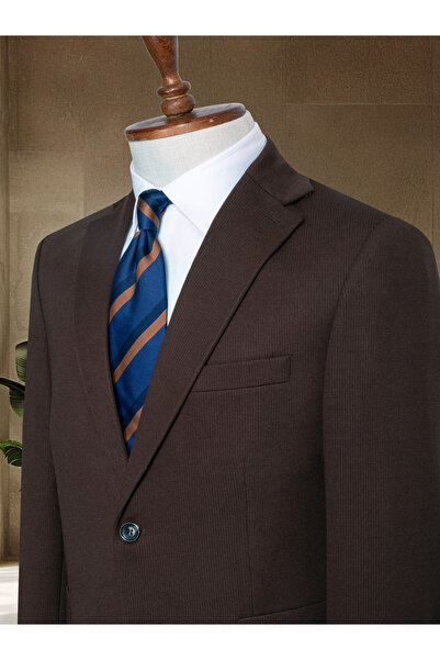 Sergio Ferraro Kahverengi Spor Klasik İtalyan Stil Slim Fit Erkek Blazer Ceket