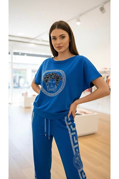 RED WOMAN FASHİON مجموعة علوية وسفلية مرصعة بالأحجار