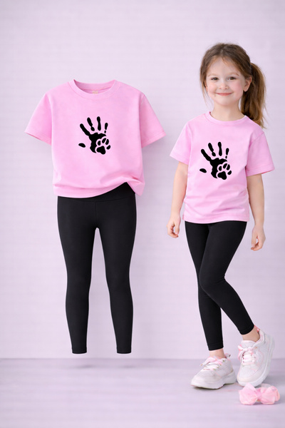 VODEXA Set tricou și colanți elastici pentru fete, 100% bumbac, imprimeu PATİ...