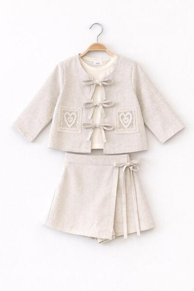 JABBER Stylish 3-Piece Set for Girls with Bow Closure Style Shorts and Skirt