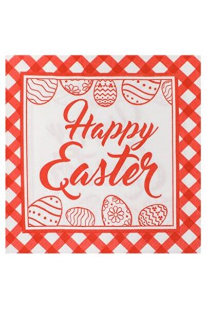 SHOPIENS Table Napkins with 2 Layers Red White Checkered Easter Eggs "Happy E...