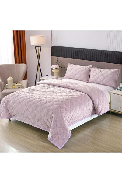 Truva Home Velvet Bedspread with Ruffled 220x240 cm + 2 Pillow 50x70 cm