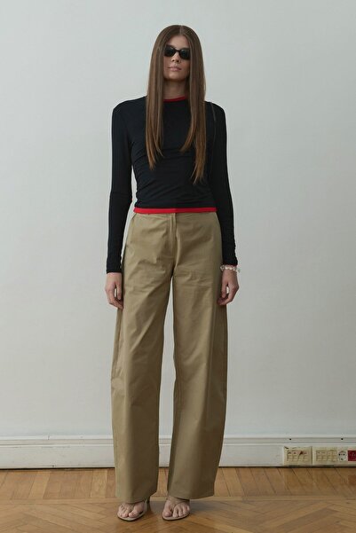 Suud Collection Haki Raffy Geniş Paça Pantolon