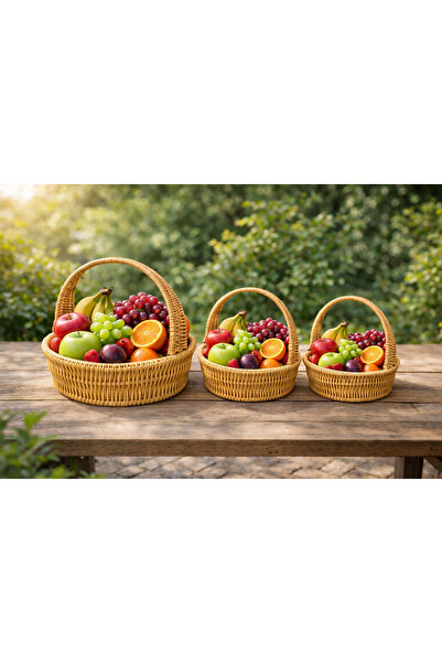 WDA 3 Pcs Natural Wicker Basket Set with Handle – Decorative Fruit / Gift / S...
