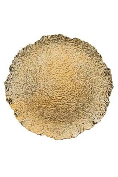 SHOPIENS Decorative Round Golden Plate with Asymmetric Relief