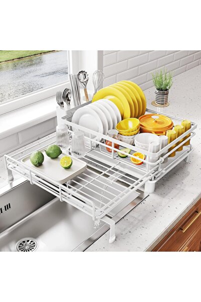 Arabest Extendable Dish Drying Rack, Stainless Steel Sink Drainer with Utensi...