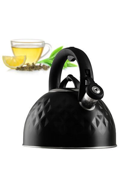 KADAX Black Gas Induction Kettle 2.5L Kettle with Whistling Traditional Steel