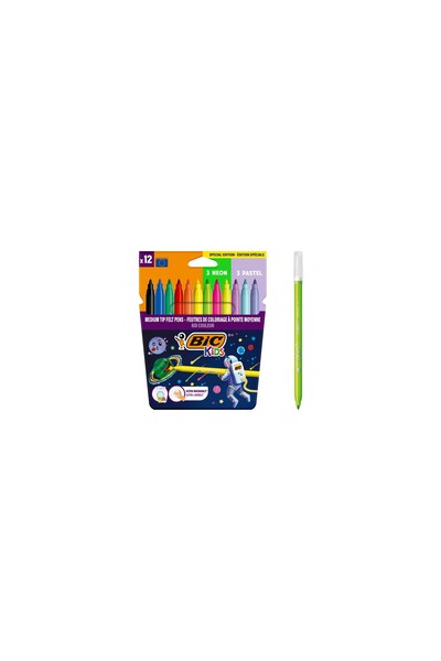 Bic Cosmo Felt-Tip Crayons 12 Colors (6 Standard + 3 Neon 3 Pastel)