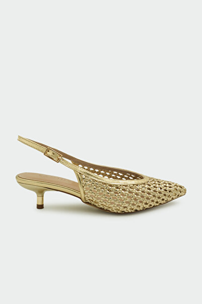 LAMİNTA Brayn Knitted Detail Women's Gold Heeled Shoes