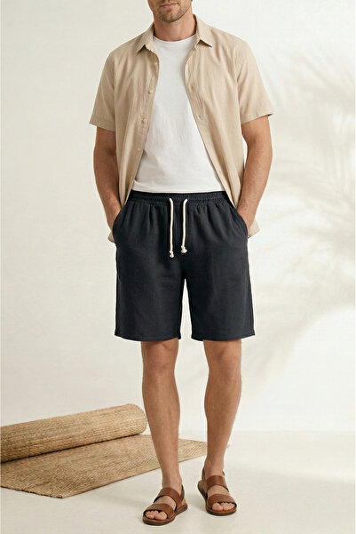 Sizce Moda Men's Black 100% Cotton Linen Muslin Shorts Comfortable Fit Summer...