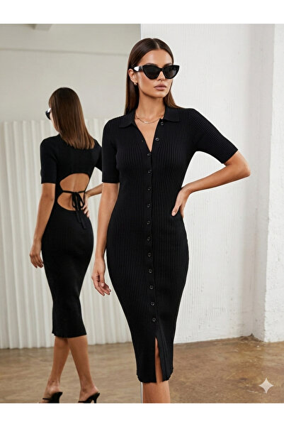 GİZELİA Triko Kısa Kollu Günlük Midi Elbise