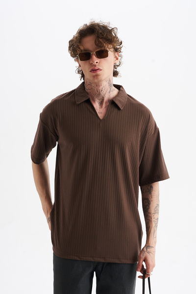 NOHOW Thick Knitted Corded Fabric Fabric, Men's Pear Polo Neck T-Shirt, Men's...