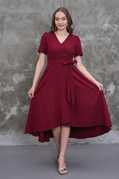 MAG FASHİON Plus Size Dress Asymmetrical Cut Short in Front Long in Back Doub...