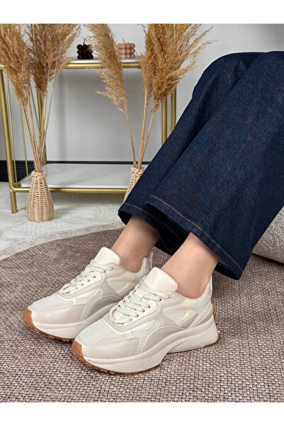 Eysha Opal pentru femei, bej, cu talpă groasă, cu detaliu la toc, cu șireturi...