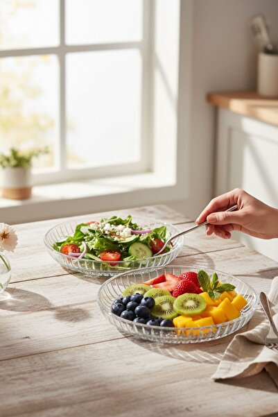 Bereketli Store 2’li Geniş Cam Salata Kasesi – Büyük Boy Servis ve Meyve Kase...