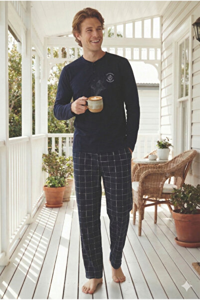 CALİA Men's Plaid Long Sleeve Pajama Set