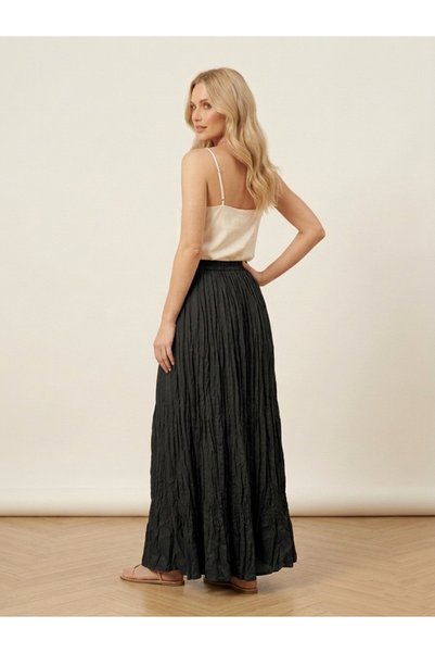 LOS VİLLİAN Women's Layered Wrinkled Black Color Stylish Skirt