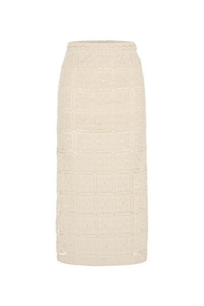 Mudo BELİ LASTİKLİ DANTELLİ MİDİ ETEK