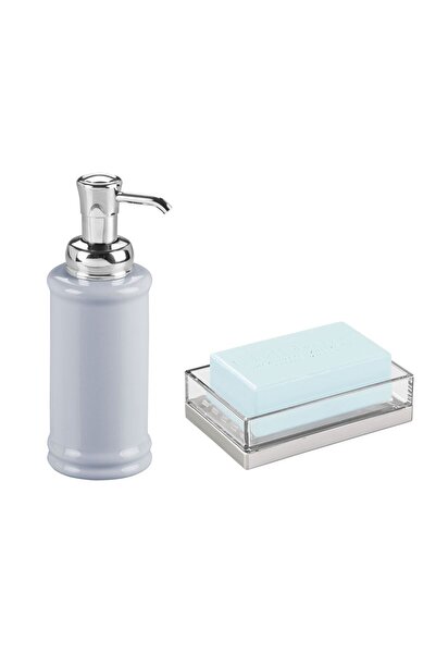 Bosphorus PORCELAIN LIQUID SOAP HOLDER AND ACRYLIC SOAP HOLDER 2-PIECE BATH SET