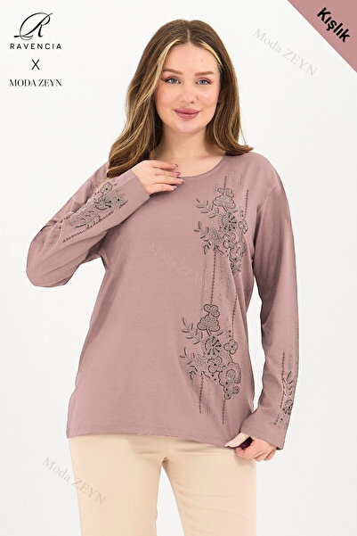 Ravencia Women's Winter Mid-Age and Above Viscose Stripe Pattern Stonework Em...