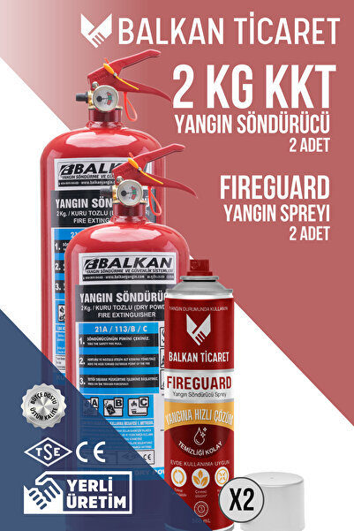 Balkan Ticaret 2Kg Araba Yangın Tüpü 2 Adet Fireguard Yangın Spreyi Ruhsata U...