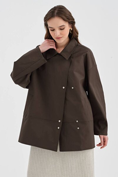tw3 Women's Lined Design Raincoat Jacket with Snap Detail on the Front
