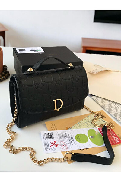 GENERAL Small black women's Bag - hand and shoulder bag with chain and leathe...