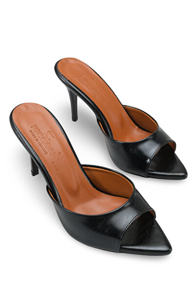 Riccon Femei toc stiletto u T papuci 0012611 Negru Rustic