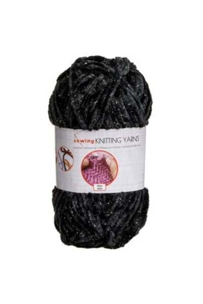 SHOPIENS Black Knitting Yarn with Silver Thread 50 g