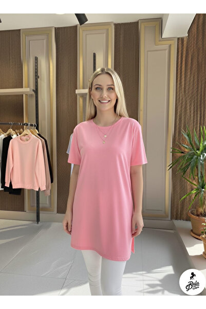 Bala Giyim Women's Basic Slit Short Sleeve Tunic